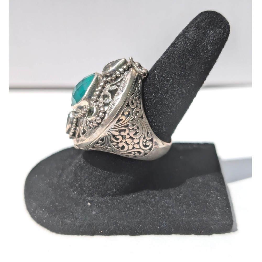 Sarda Sterling Silver 925 Green Chalcedony Poison Locket Ring Size 6 Balinese - Picture 5 of 10